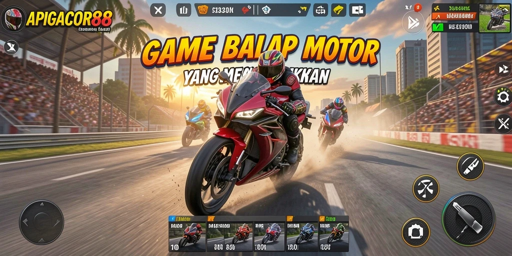 Screenshot APIGACOR88 menampilkan aksi balap motor yang mendebarkan.
