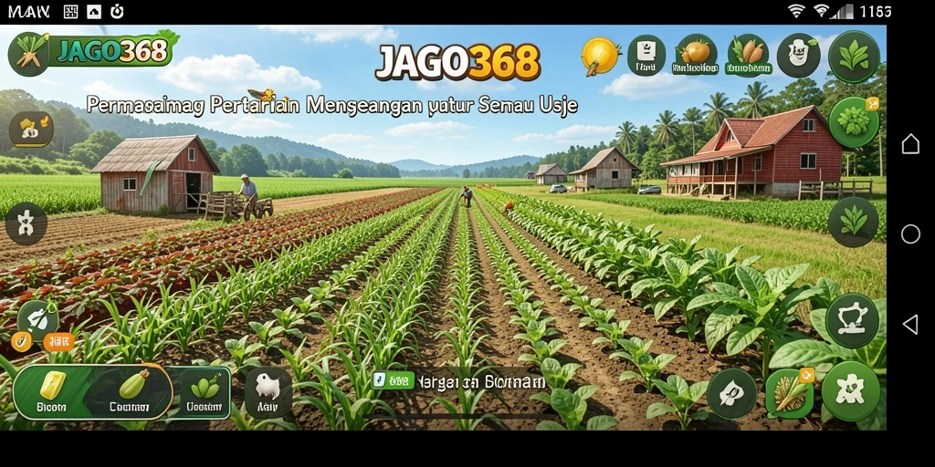 Screenshot JAGO368 menunjukkan pemain yang sedang menuai hasil pertanian.