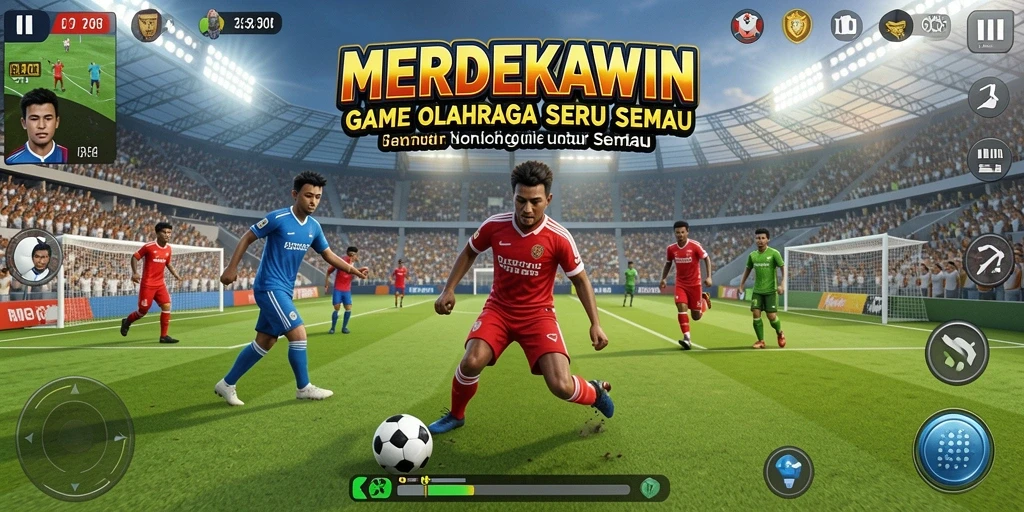 Tampilan gameplay seru dalam MERDEKAWIN yang penuh aksi olahraga.