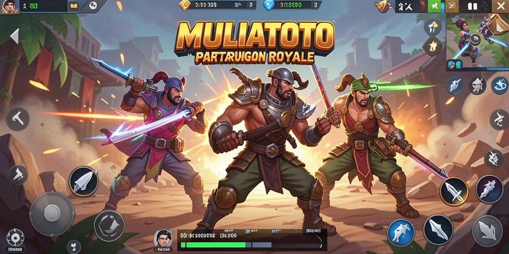 Tangkapan layar utama gameplay MULIATOTO yang menampilkan pertempuran seru dalam Battle Royale.