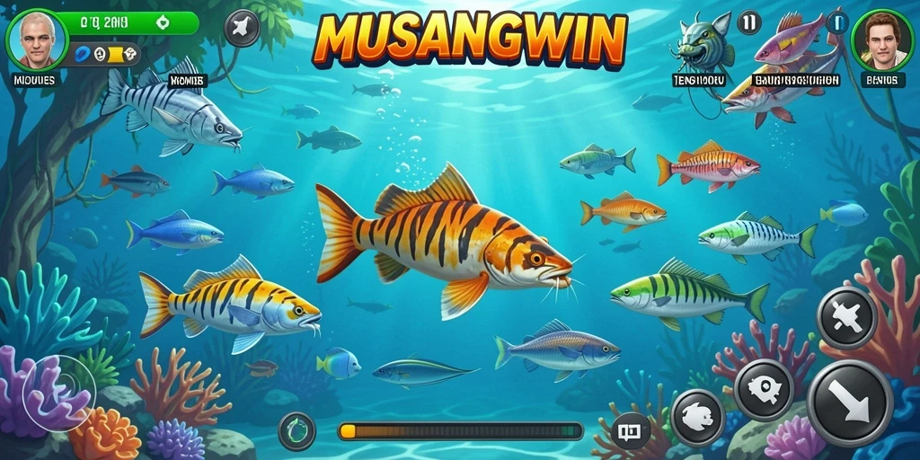 Screenshot gameplay MUSANGWIN menampilkan aksi tembak ikan yang mendebarkan.