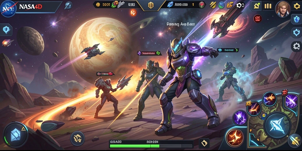 Tampilan gameplay epik dalam medan perang MOBA.