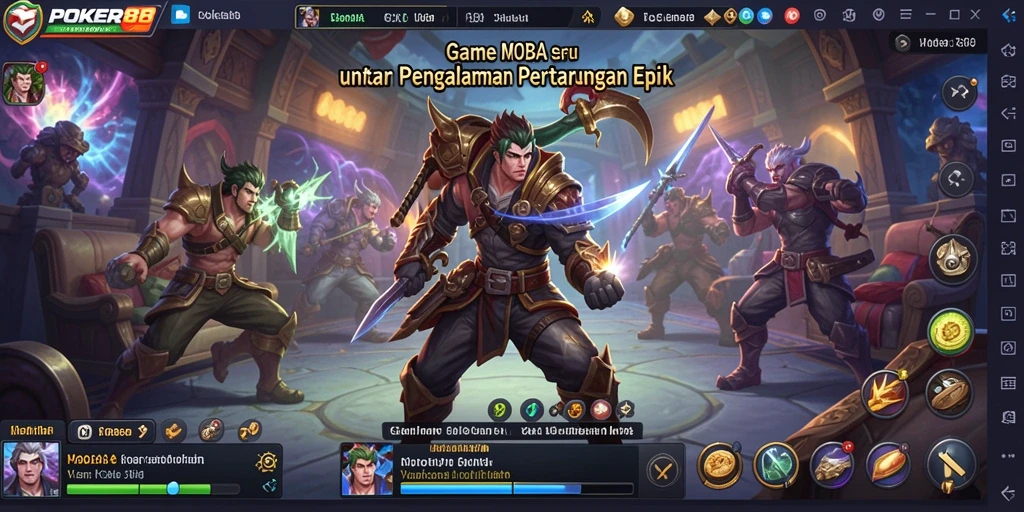 Tampilan aksi seru dalam permainan MOBA POKER88 dengan grafis menawan.