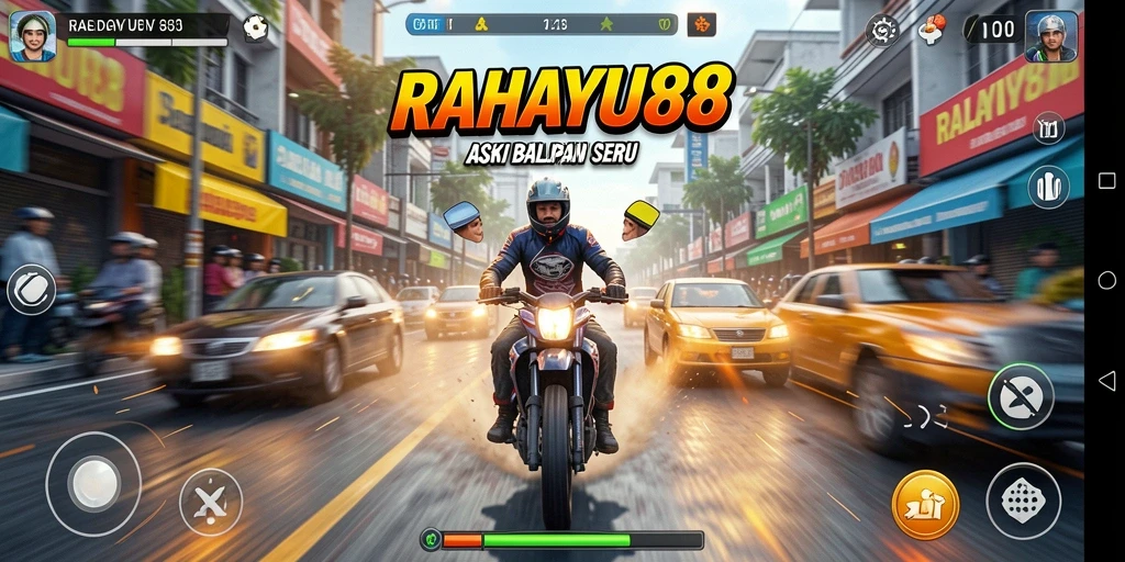 Screenshot gameplay RAHAYU88 menunjukkan balapan intens di jalanan.
