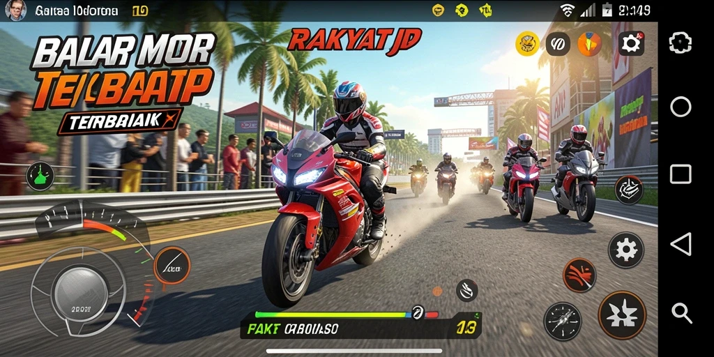 Gameplay RAKYATJP yang intens dan memukau di trek balap motor.