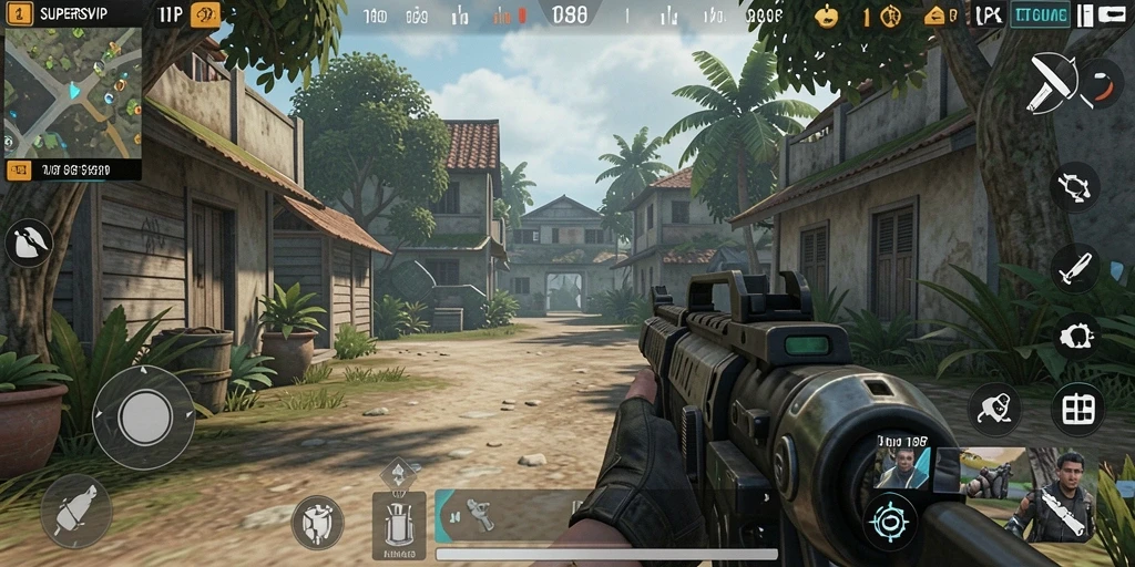 Tampilan gameplay intens dari SUPERSVIP dalam aksi TPS.